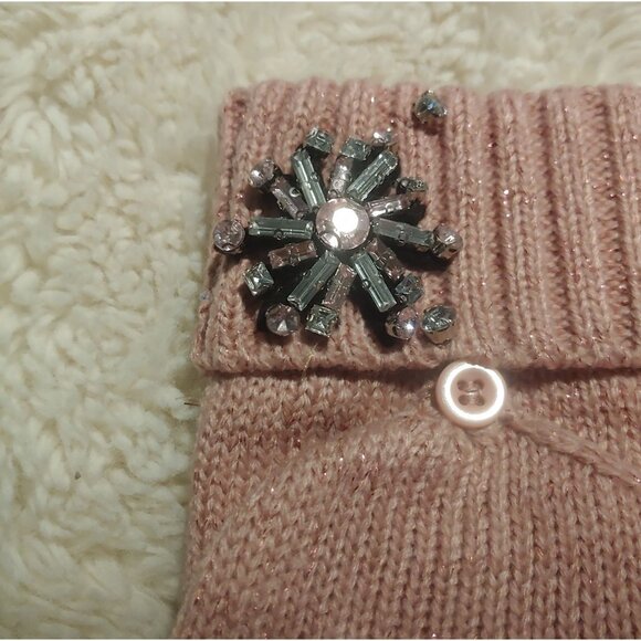 VICTORIA'S SECRET Pink Snowflake Knit Convertible Gloves Mittens Winter Blingy - Picture 2 of 5